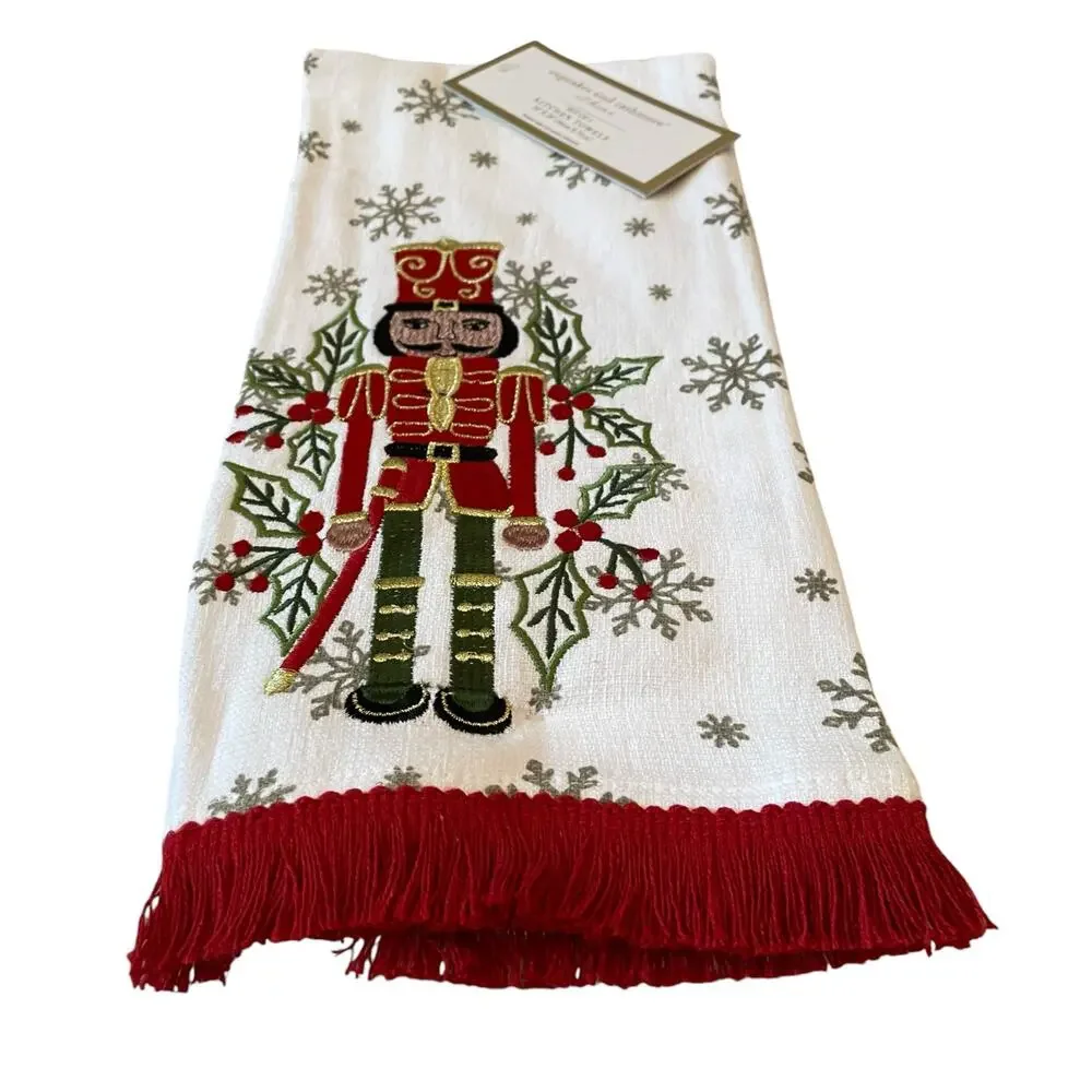 3pc Cupcakes & Cashmere Christmas Nutcracker Kitchen Towels Embroidered 18x28